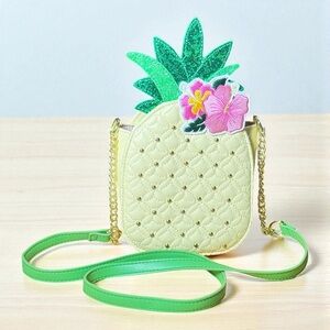 Betsey Johnson Pineapple Crossbody Purse Bag Quilted Glitter Leaves Tropical